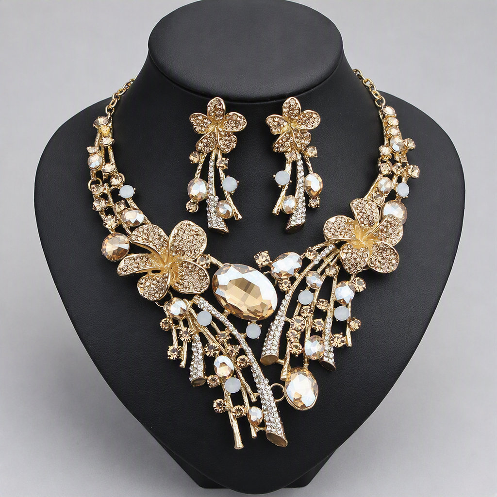 Champagne Rhinestone Bouquet Collar