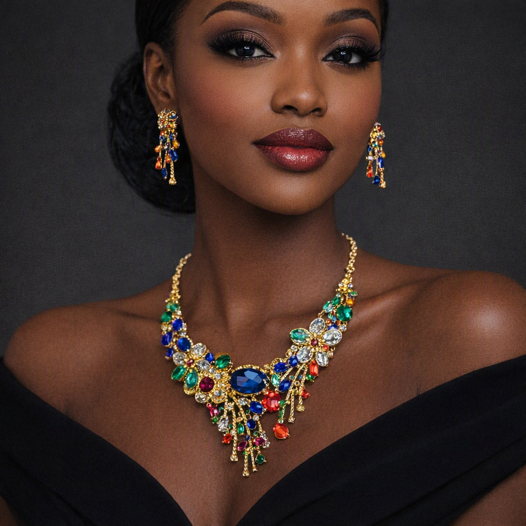 Multi-Color Rhinestone Bouquet Collar