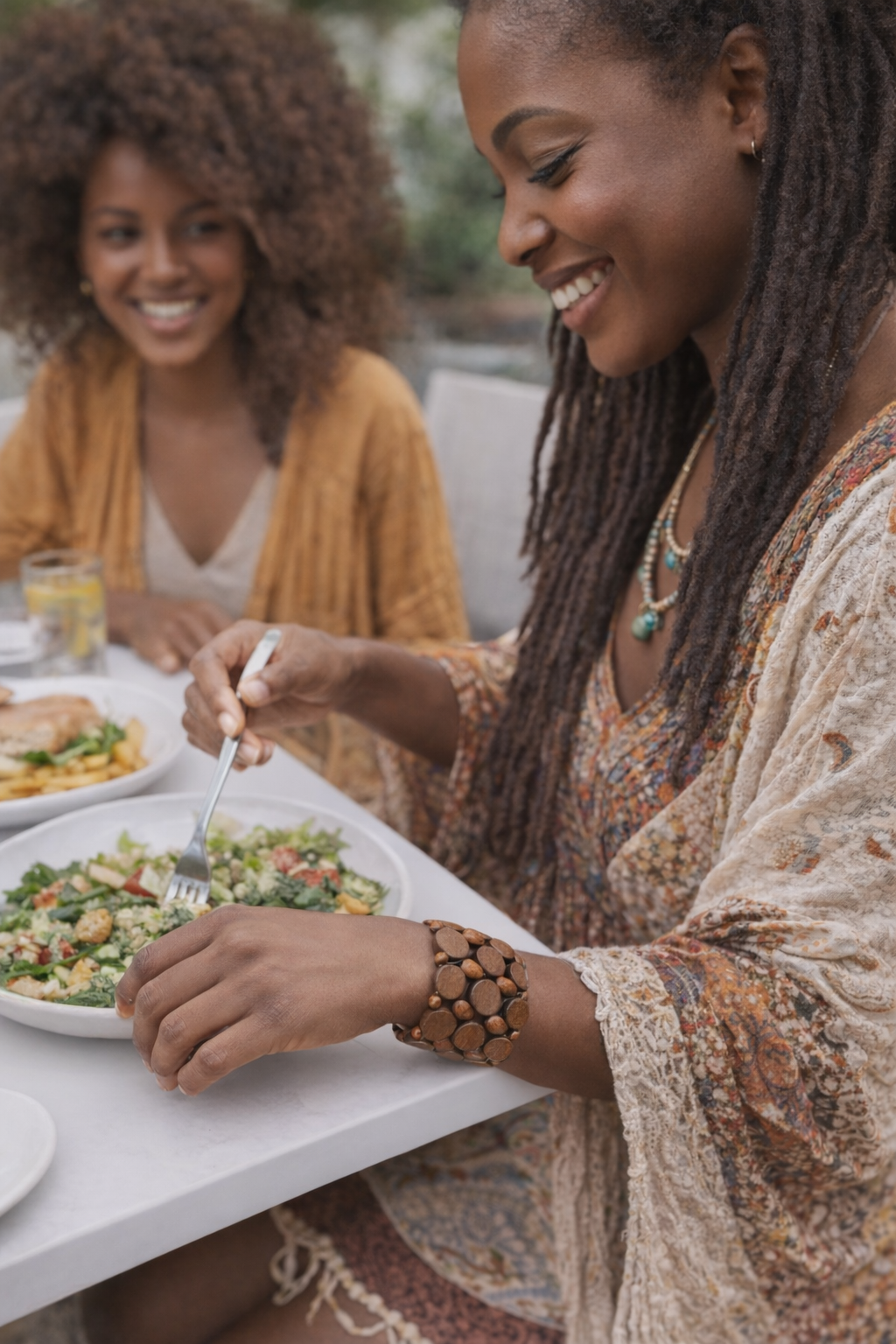 Wood Disc & Bead Stretch Bracelet