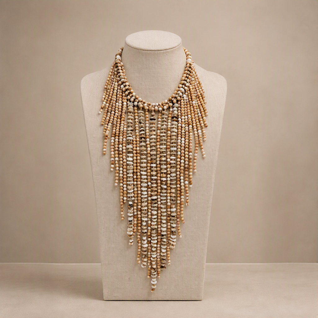 Long Resin Bead Fringe Necklace