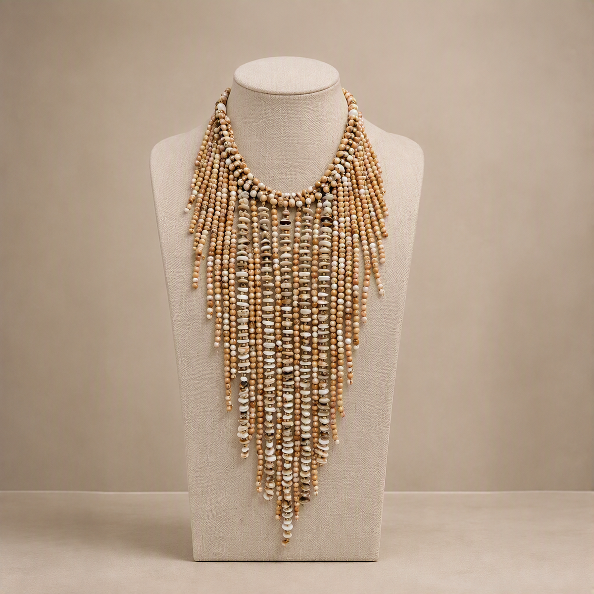 Long Resin Bead Fringe Necklace