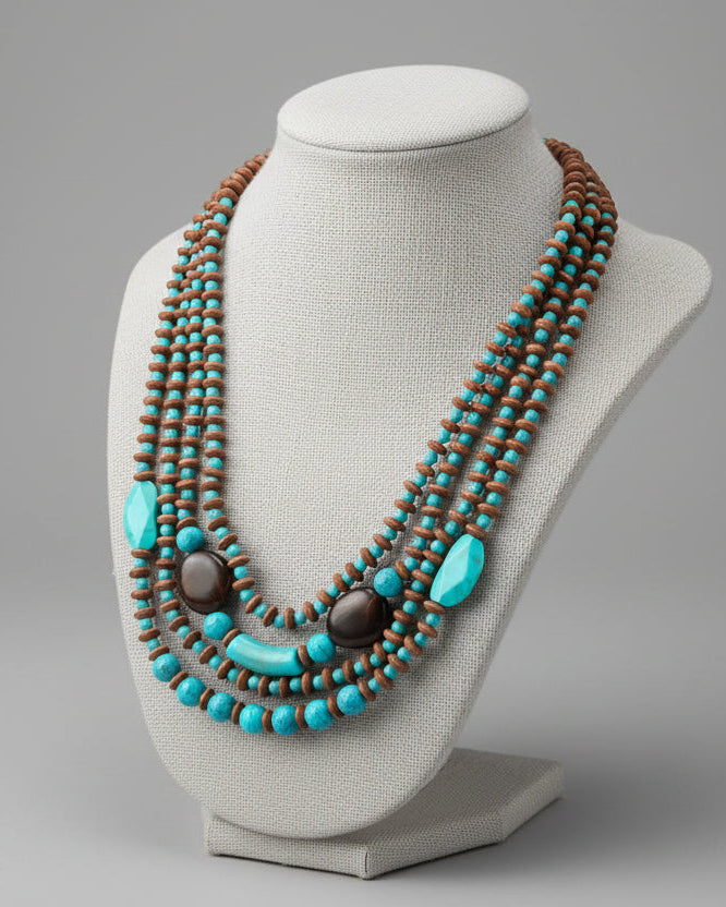 Turquoise Resin & Wood Necklace