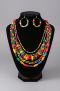 JEWEL TONED MULTI-STRAND WOOD NECKLACE SET II