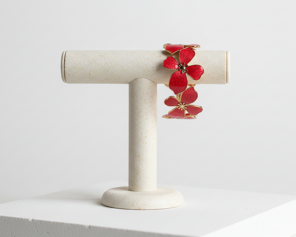 Fuchsia Enamel flower Cuff Bracelet