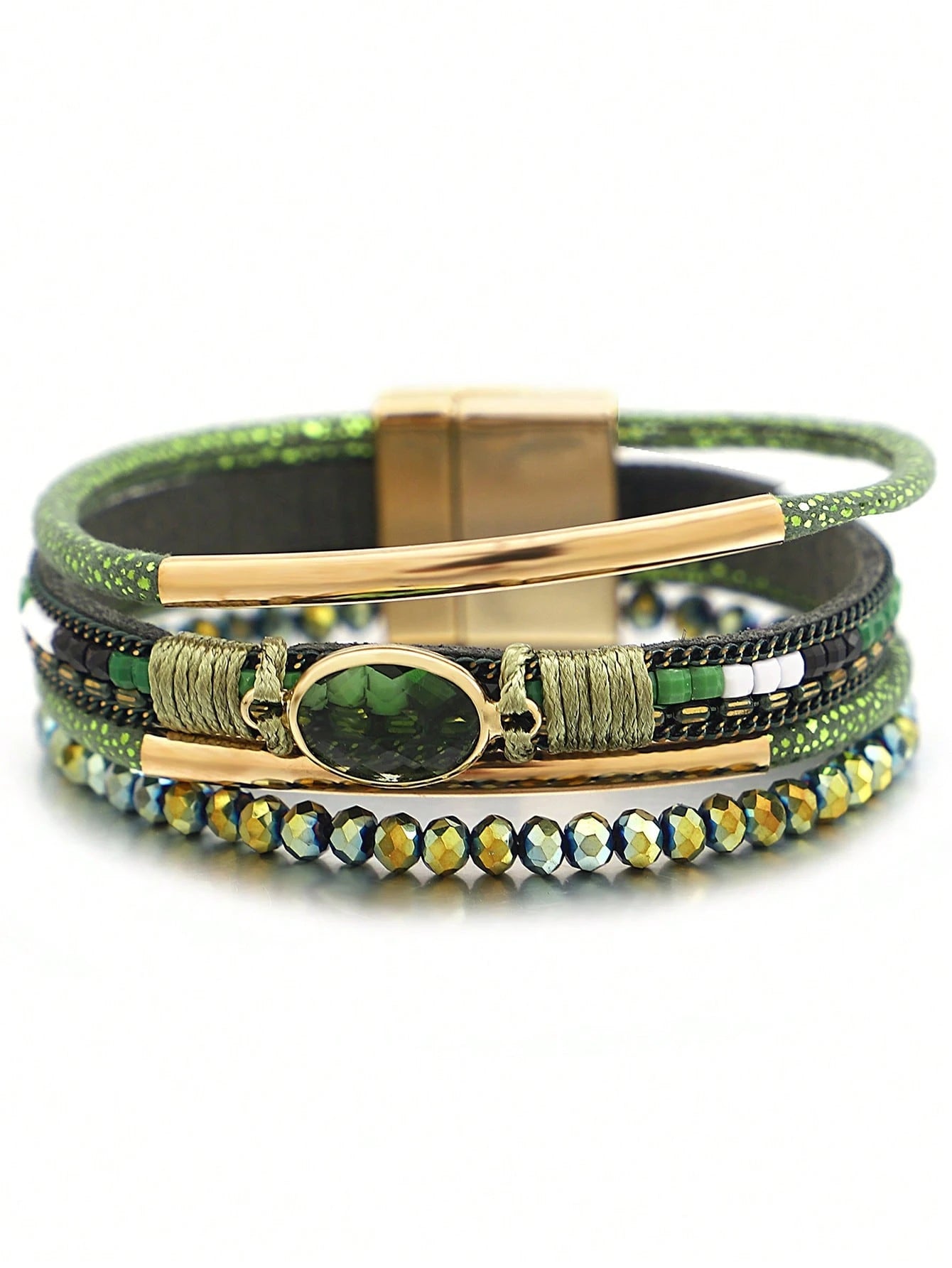 Green/ Gold Leatherette Magnetic Bracelet