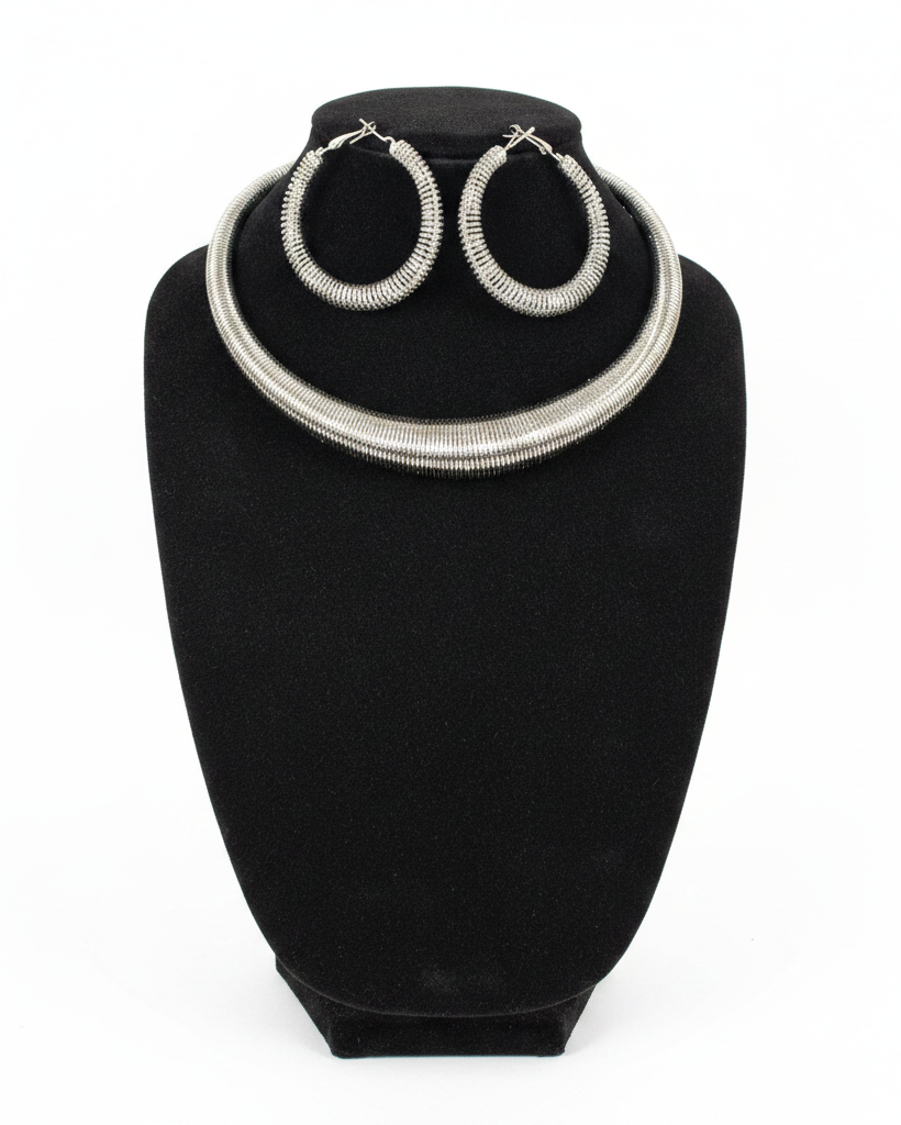 Silver Coil Collar & Hoop Earrings