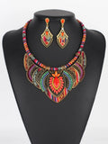Red Bohemian Statement Necklace Set