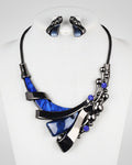 Blue Geometric Resin & Rhinestone Necklace Set
