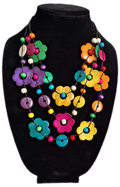 Colorful Multi-Strand wood flower Necklace