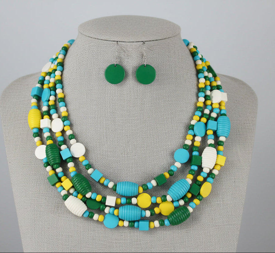 HANDMADE BOHO MULTI-LAYER WOOD BEAD NECKLACE SET