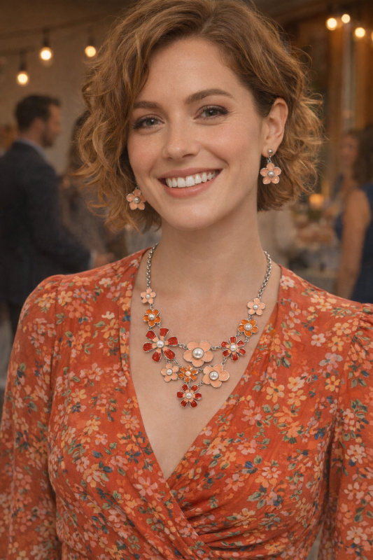 Flower Statement Epoxy Necklace & Earring Set